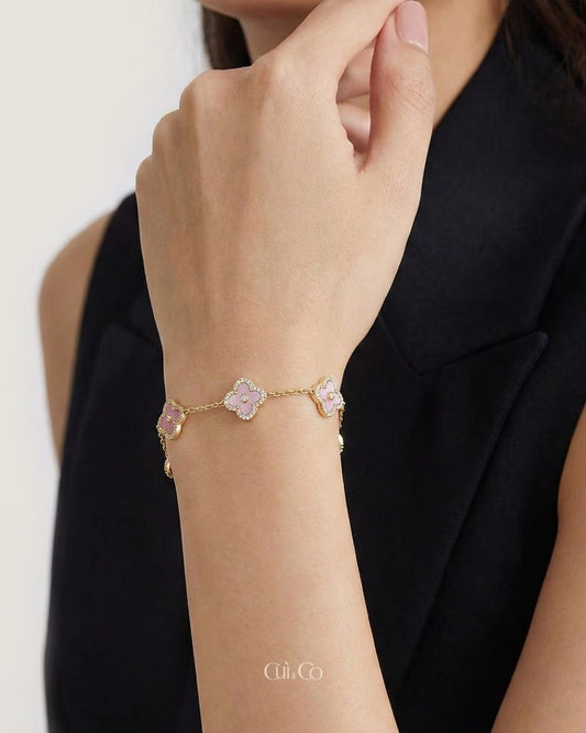 粉贝母四叶草手链 (Pink Pearl Clover of Luck Bracelet)