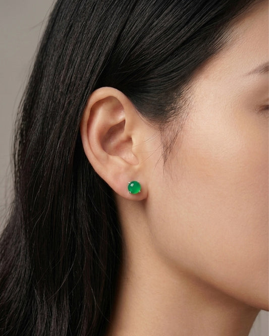 浓绿小蛋面翡翠耳钉|Classic Rich Green Jade Studs