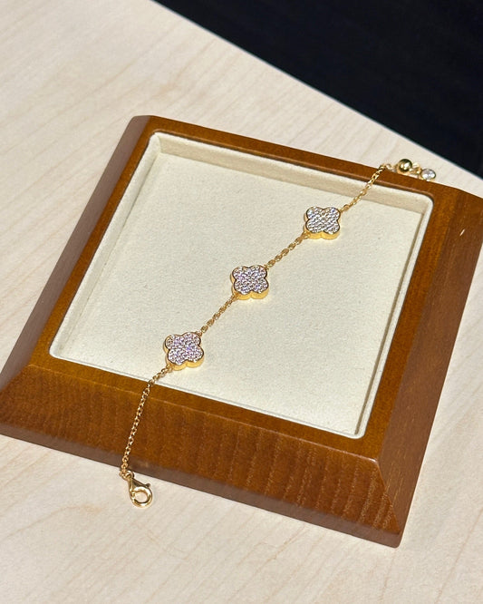 双面翡翠绿叶草手链 (Dual-Sided Jade Clover of Harmony Bracelet)