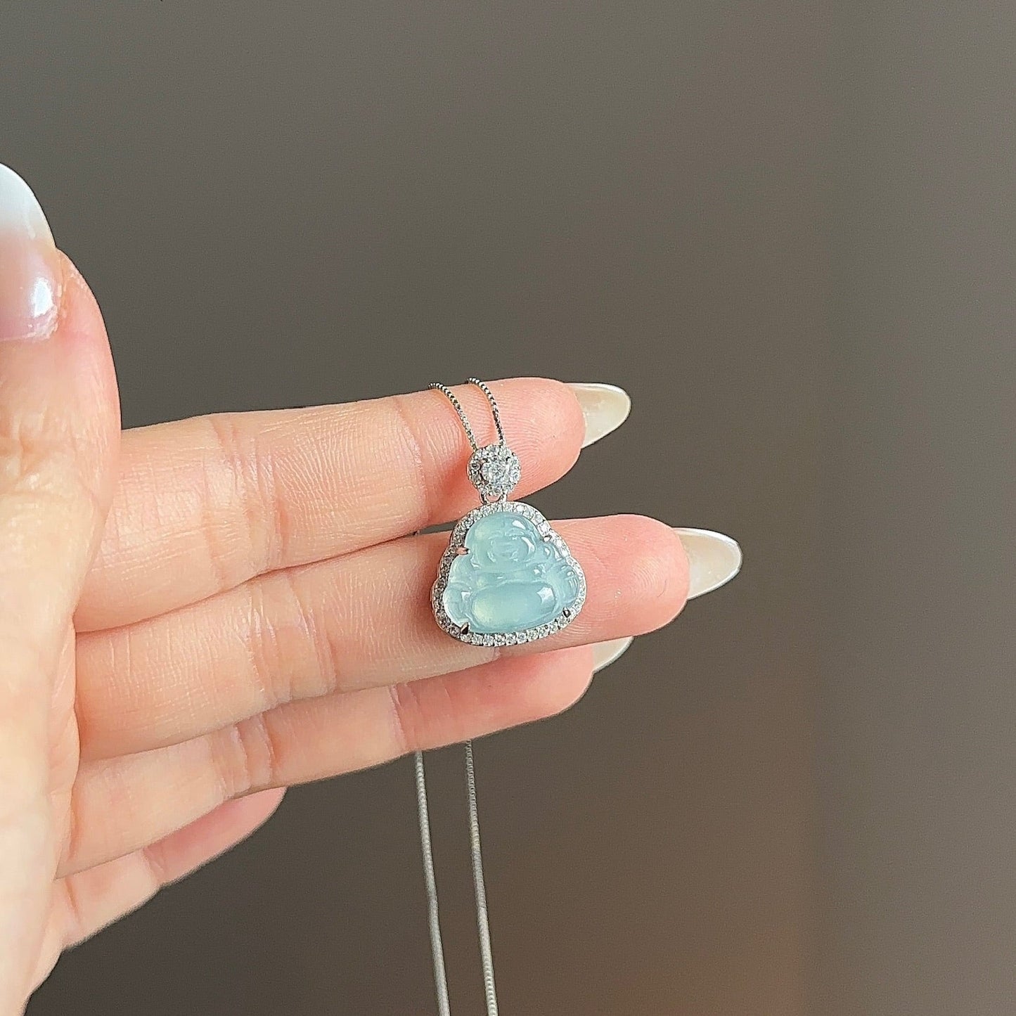 冰蓝佛公翡翠项链 (Ice Blue Jade Laughing God Necklace)