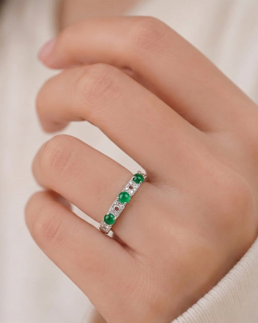 阳绿星列翡翠戒指|Vivid Green Starlined Jade Ring