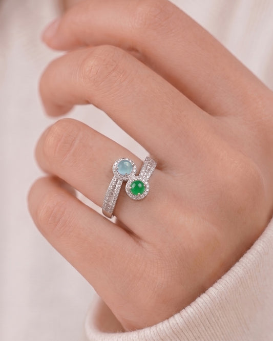 青蓝双曜翡翠戒指|Twin Radiance Jade Ring
