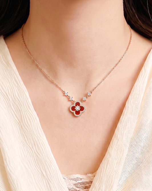 Crimson Agate-Clover Necklace