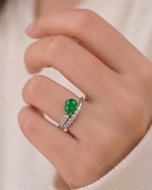 如意双轨绿翡翠戒指|Ruyi Duet Jade Ring