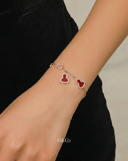 双面红玉髓葫芦手链|Dual Sided Crimson Agate Gourd Bracelet