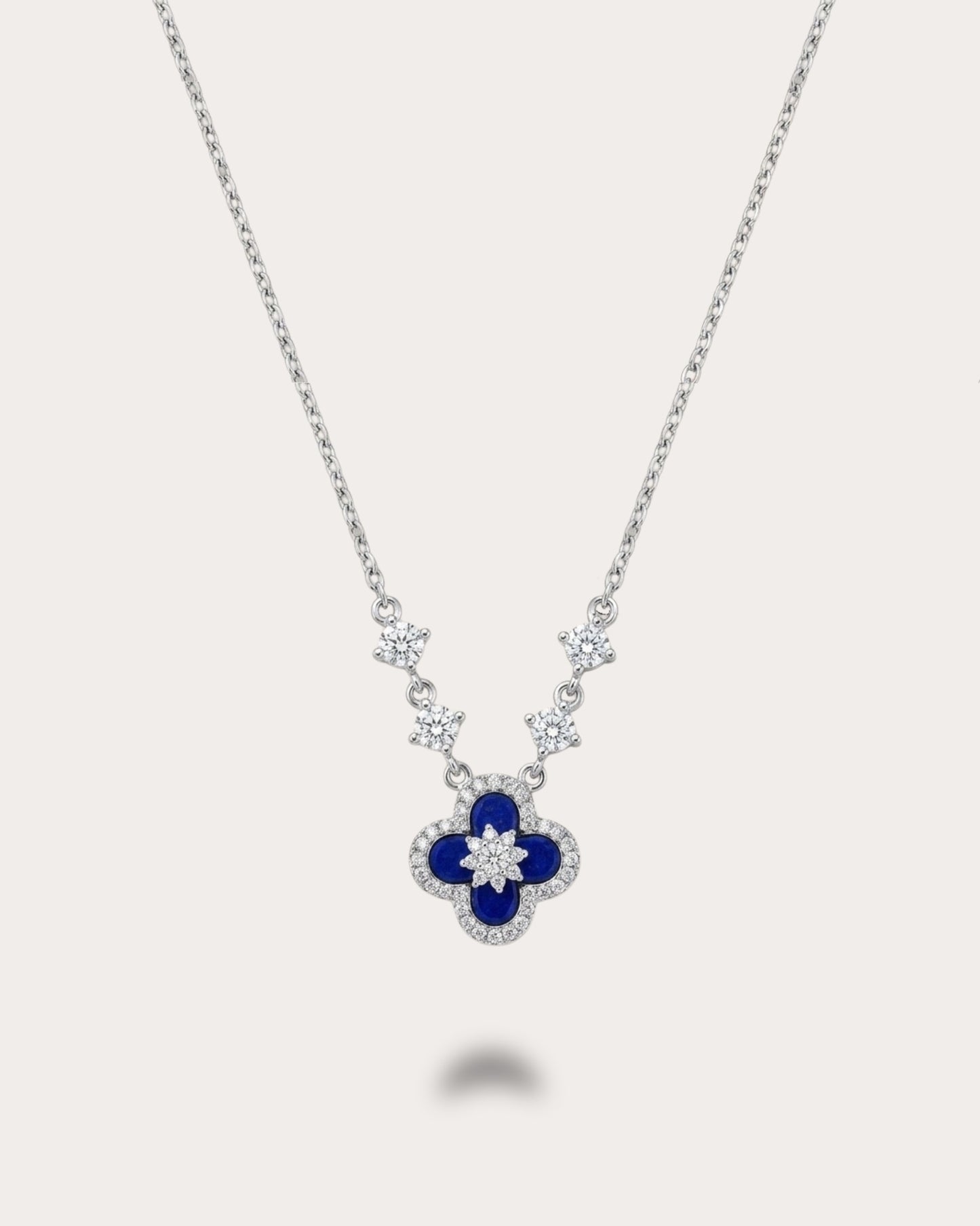 Blue Mother of Pearl-Clover Necklace (Silver)