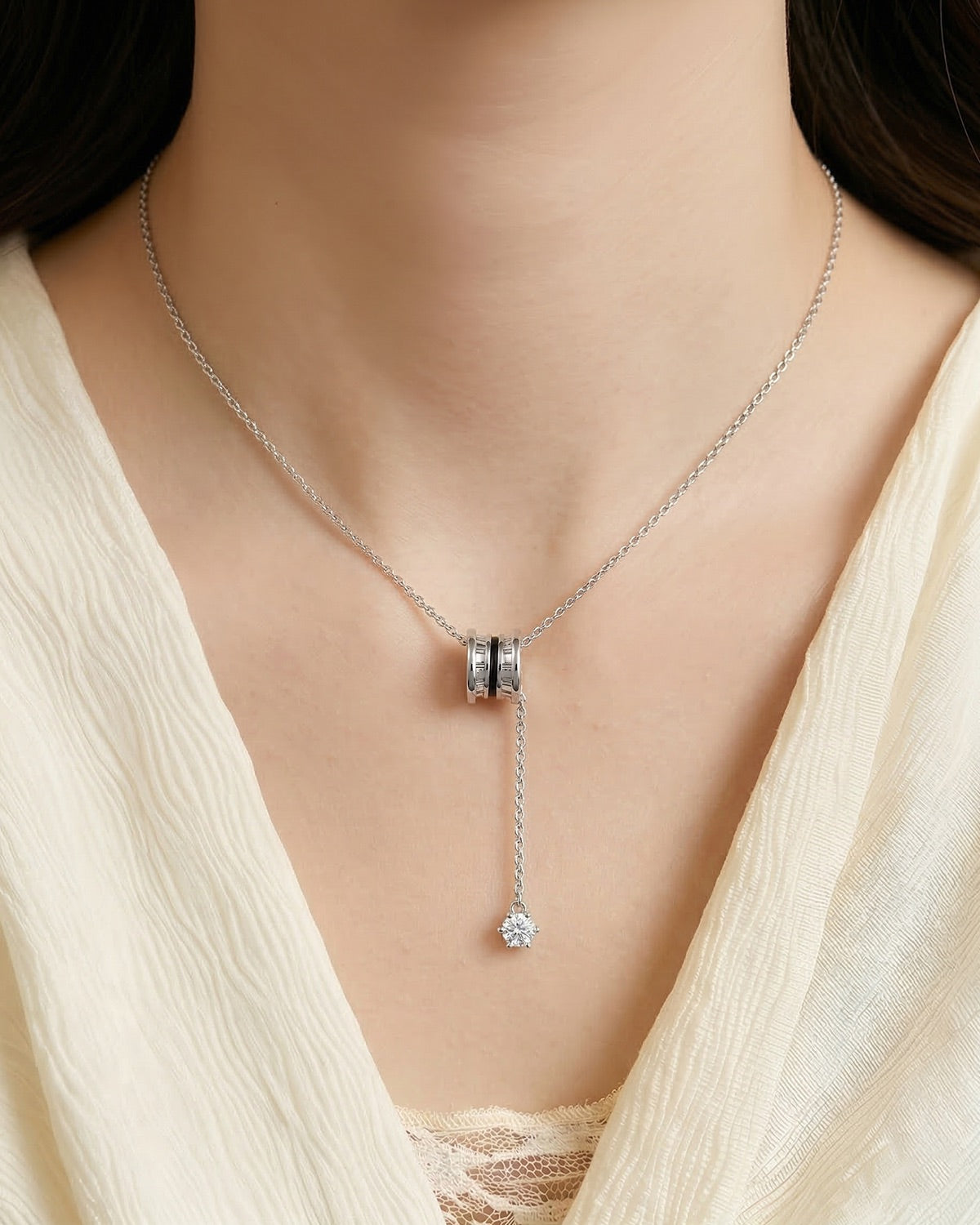 Celeste Drop Pendant Necklace- Silver