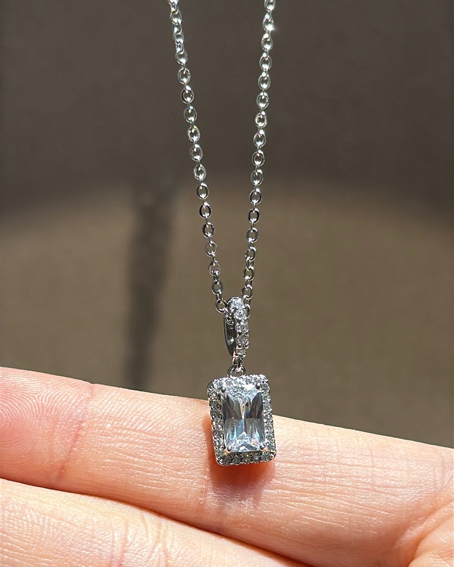 White Crystal Cube Necklace