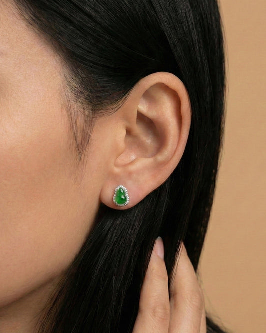 冰阳绿葫芦翡翠耳钉|Sunny Jade Gourd Earrings