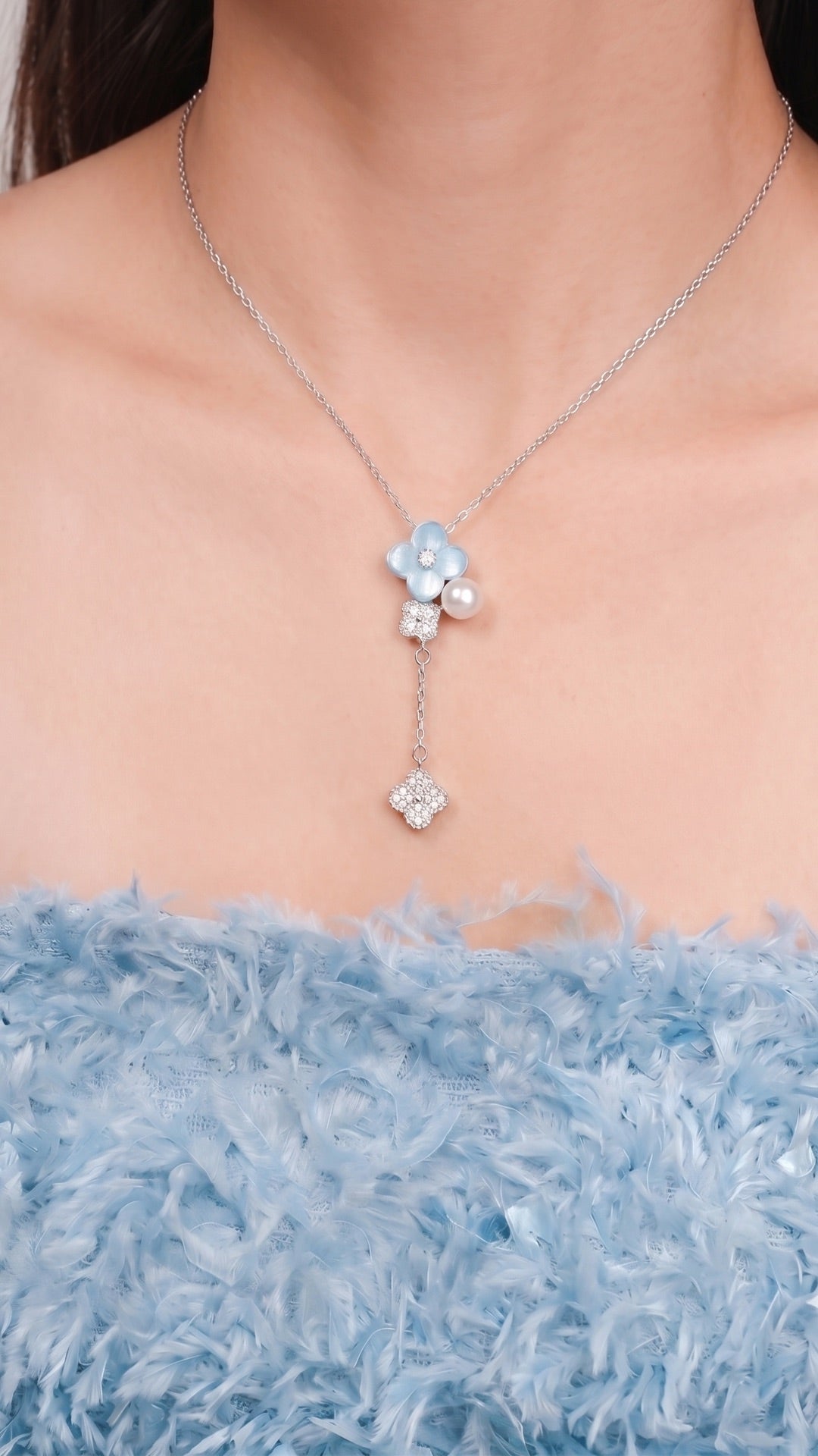 Blossom Drop Necklace - Celeste Blue Mother of Pearl