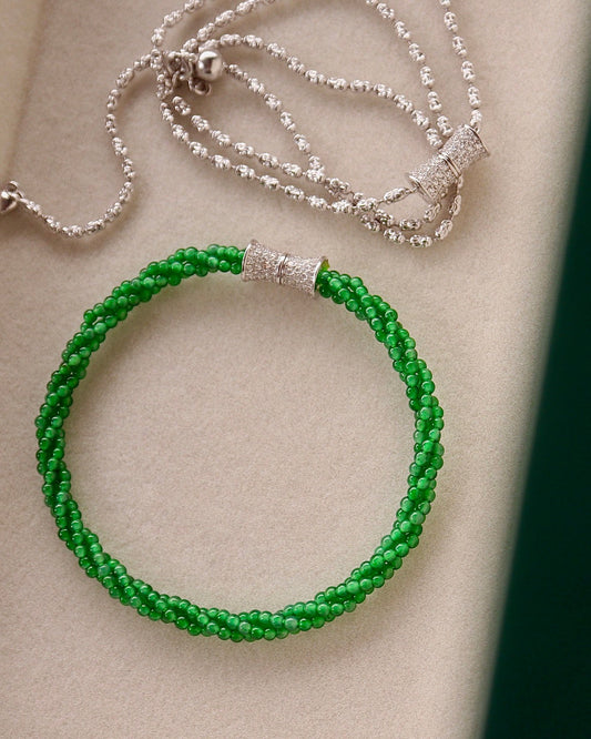 晴水翡翠小米珠项链+手链 (Jade Bead Necklace + Bracelet)