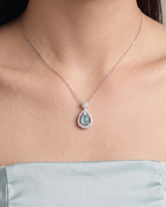 晴空蓝蓝水滴翡翠|Icy Sky Blue Dewdrop Jade Necklace