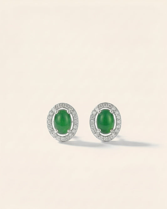 阳辣绿蛋面翡翠｜Green Jade Cabochon Earring