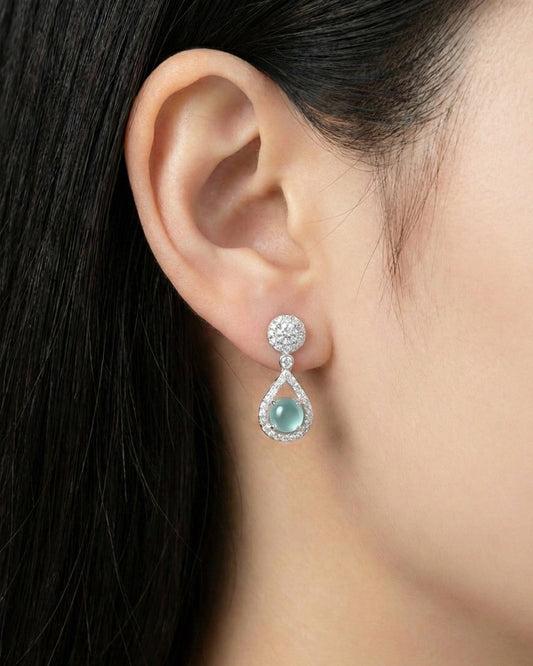 冰蓝水滴翡翠耳钉｜Icy Dewdrop Jade Teardrop Earring