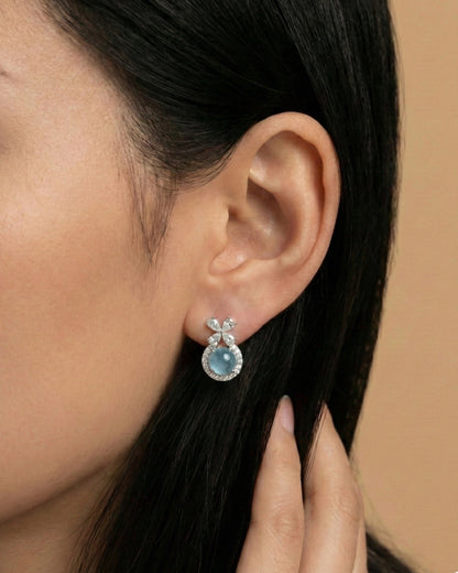 冰蓝蝴蝶蛋面翡翠耳钉｜Icy Blue Serenity Cabochon Earrings
