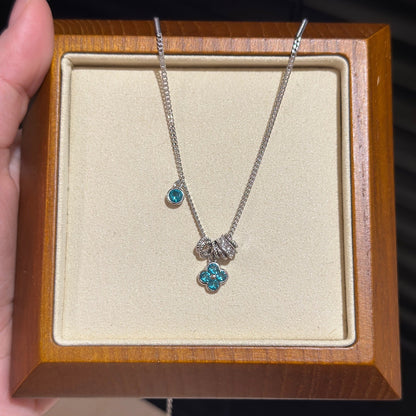 电光蓝四叶草项链 (Paraiba Gemstone Necklace)