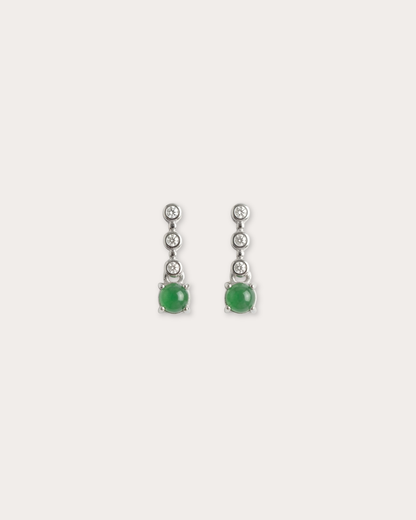 阳绿蛋面翡翠垂坠耳钉 | Sunny Green Jade Drop Stud Earrings