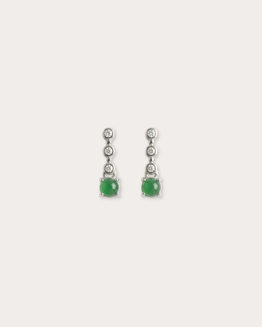 阳绿蛋面翡翠垂坠耳钉 | Sunny Green Jade Drop Stud Earrings