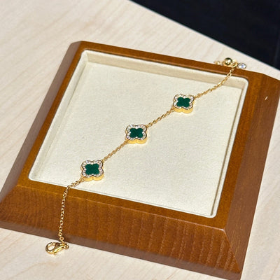 双面翡翠绿叶草手链 (Dual-Sided Jade Clover of Harmony Bracelet)