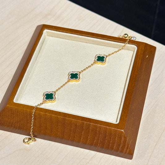 2面翡翠绿叶草手链 (Dual-Sided Jade Clover of Harmony Bracelet)