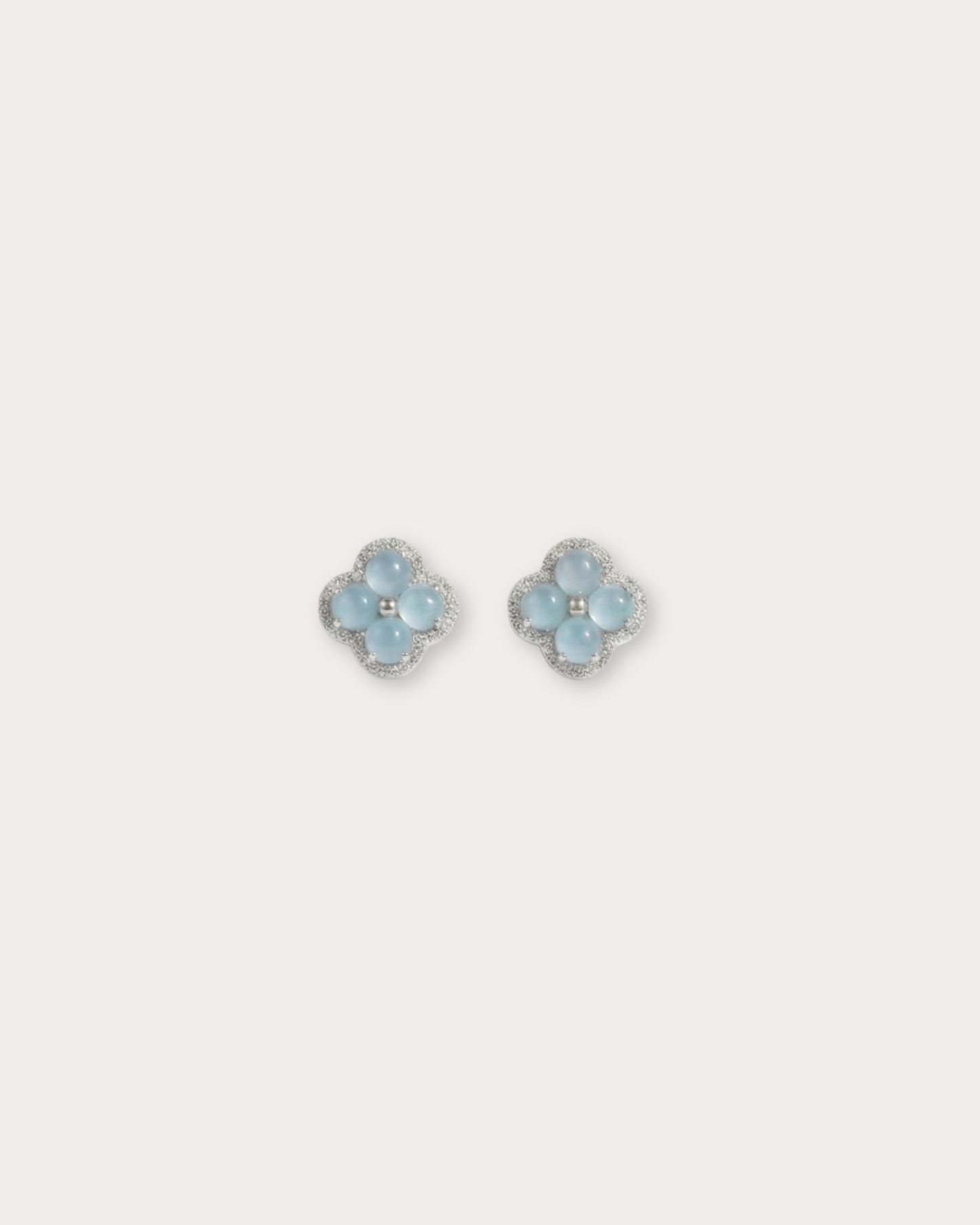 银蓝四叶草翡翠耳钉｜Silver Mist Clover Jade Earring