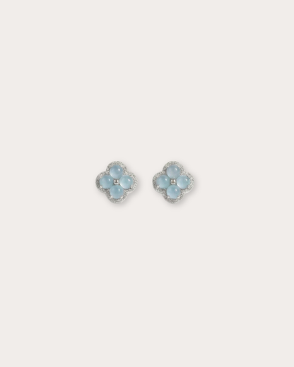 银蓝四叶草翡翠耳钉｜Silver Mist Clover Jade Earring