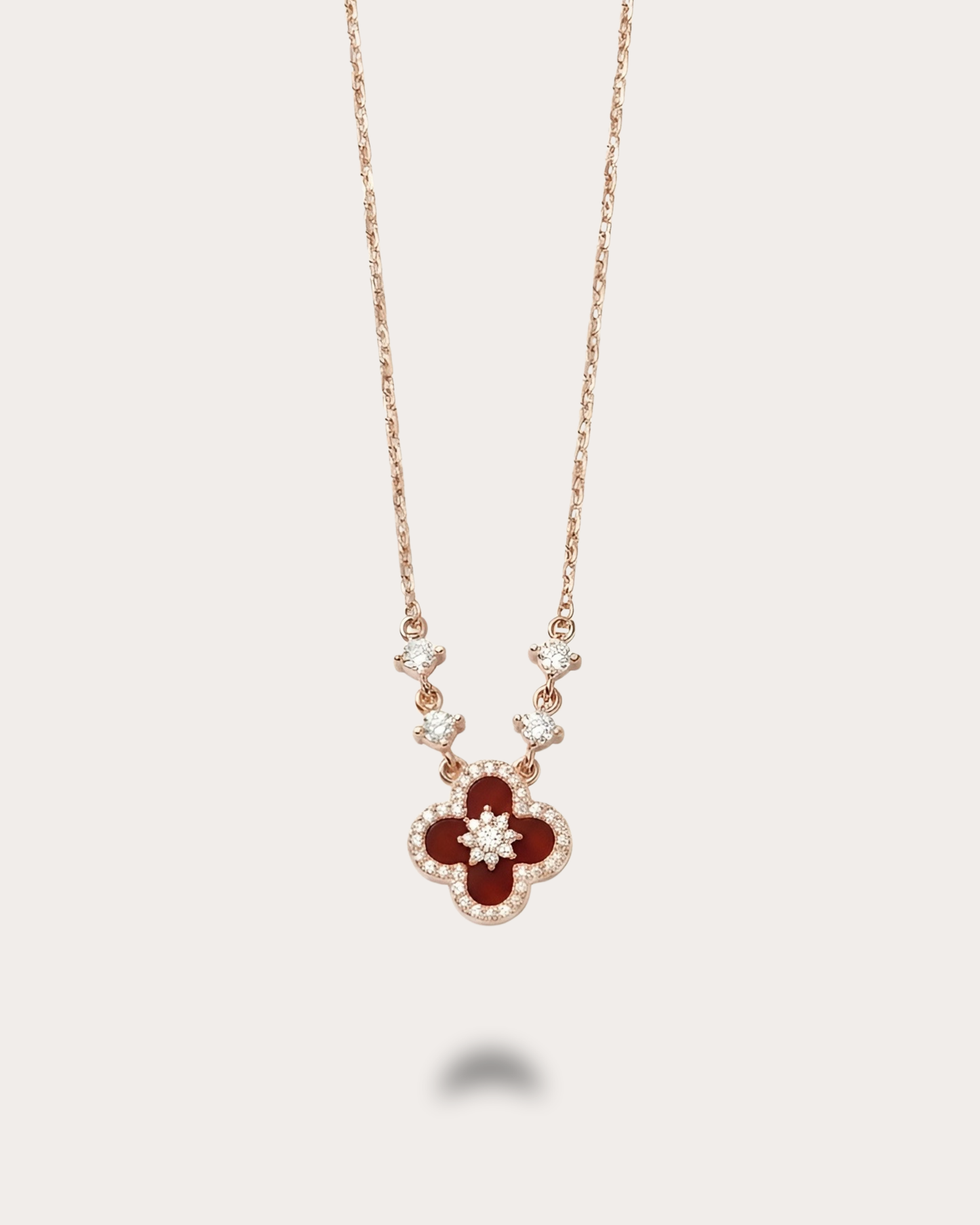 Crimson Agate-Clover Necklace