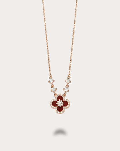 Crimson Agate-Clover Necklace