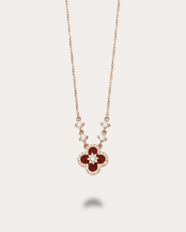 Crimson Agate-Clover Necklace