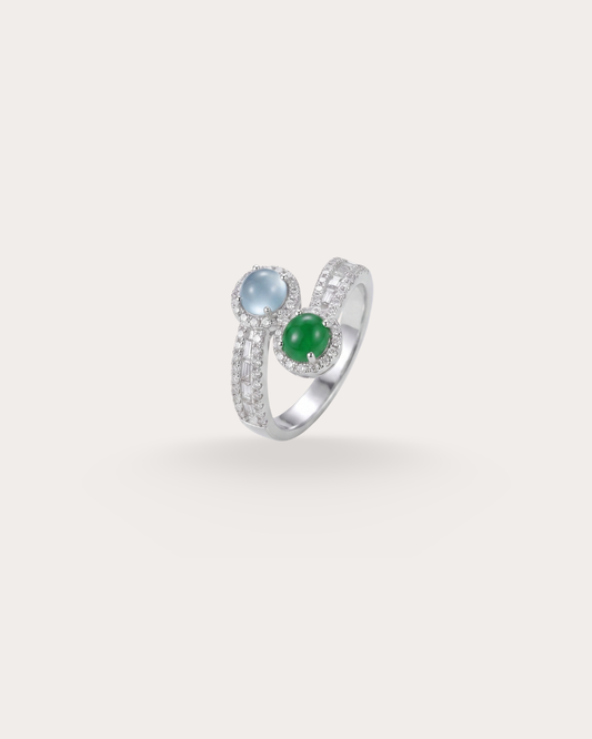 青蓝双曜翡翠戒指｜Twin Radiance Jade Ring