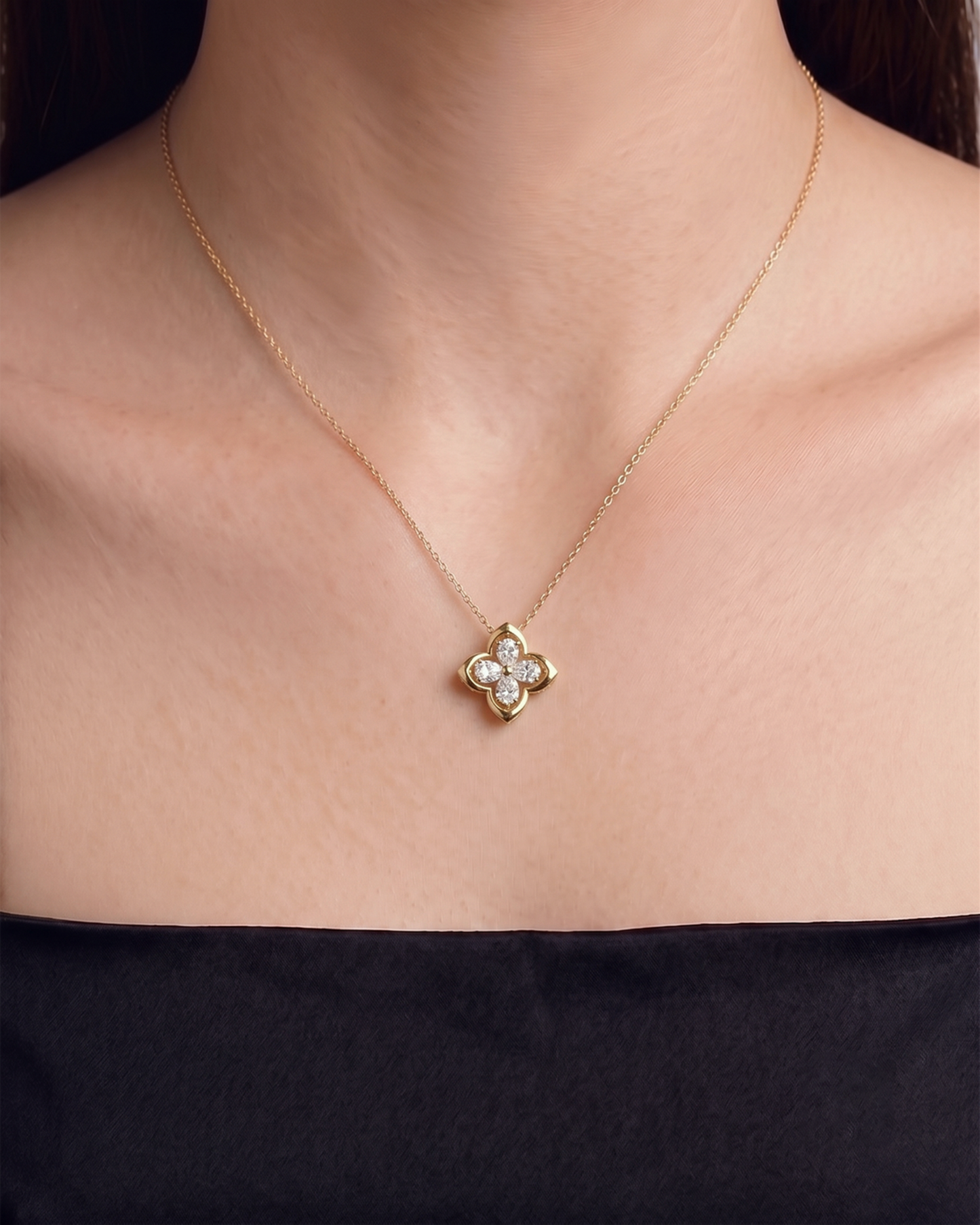 Crystal Bloom Necklace-Gold