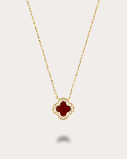 双面红玉髓叶草项链 | Double-Sided Red Clover Necklace