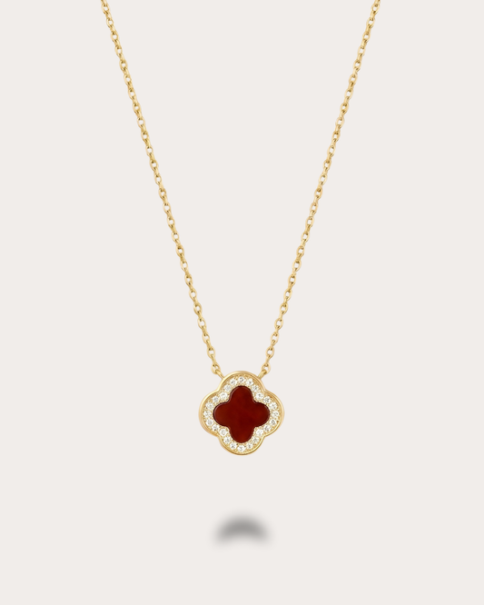 双面红玉髓叶草项链 | Double-Sided Red Clover Necklace