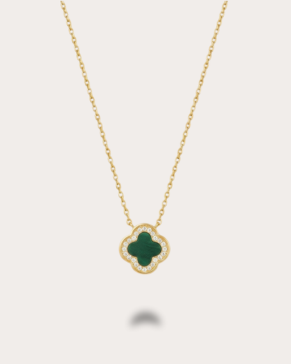 双面翡翠绿叶草项链 | Double-Sided Green Clover Necklace
