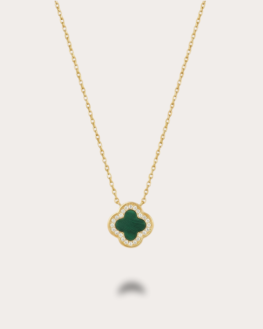双面翡翠绿叶草项链 | Double-Sided Green Clover Necklace
