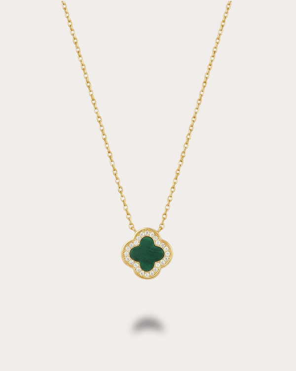 双面翡翠绿叶草项链 | Double-Sided Green Clover Necklace