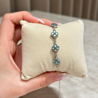 银蓝四叶草翡翠手链 (Silver Blue Clover of Luck Bracelet)