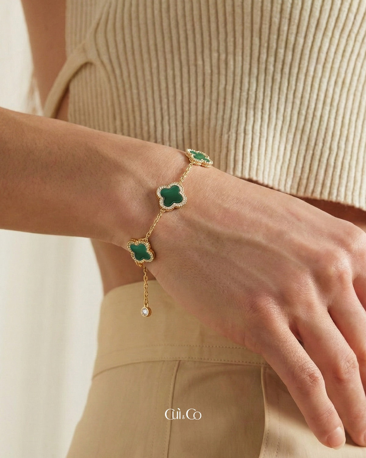 双面翡翠绿叶草｜Dual-Sided Clover Bracelet