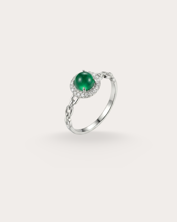 冰润浓绿星环翡翠戒指｜Icy Rich Green Halo Jade Ring