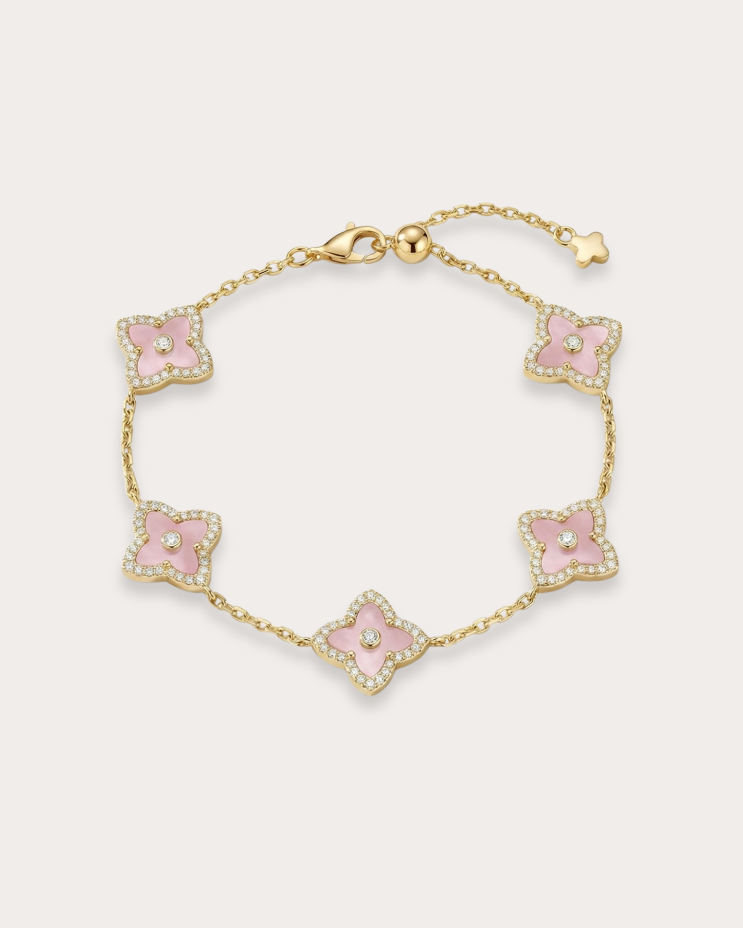 粉贝母四叶草手链 (Pink Pearl Clover of Luck Bracelet)