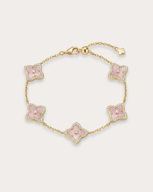 粉贝母四叶草手链 (Pink Pearl Clover of Luck Bracelet)