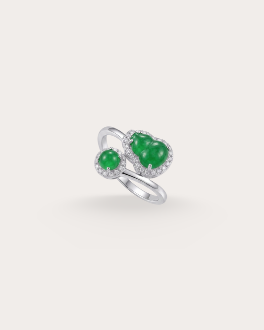 阳绿福圆相伴翡翠戒指｜Fortune Duo Jade Ring