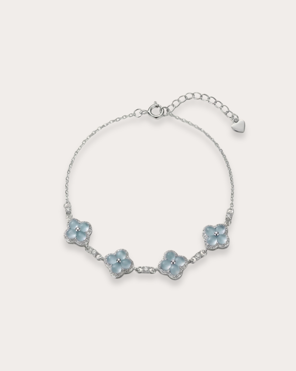 银蓝四叶草翡翠手链 (Silver Blue Clover of Luck Bracelet)