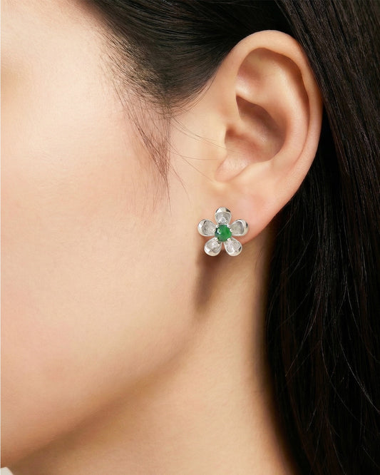 阳绿小花翡翠耳钉 | Sunny Green Jade Blossom Stud Earrings