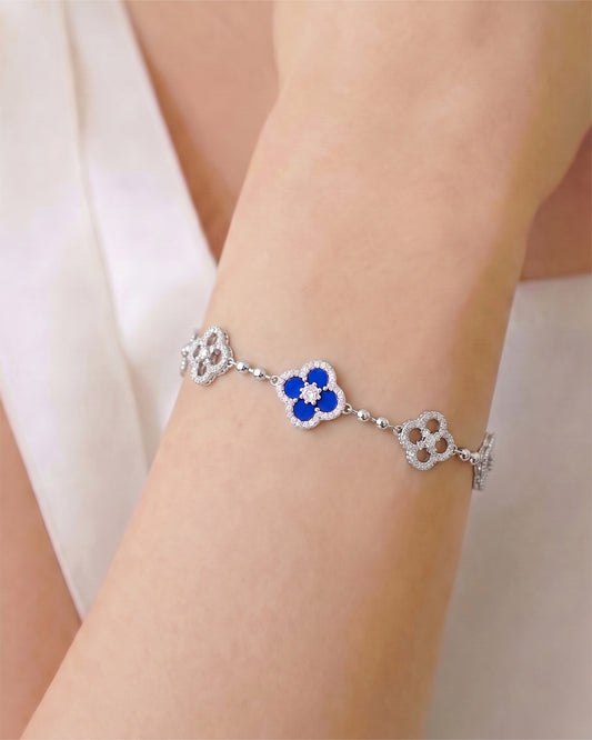 蓝贝母四叶草手链｜Blue Mother of Pearl-Clover Bracelet (Silver)