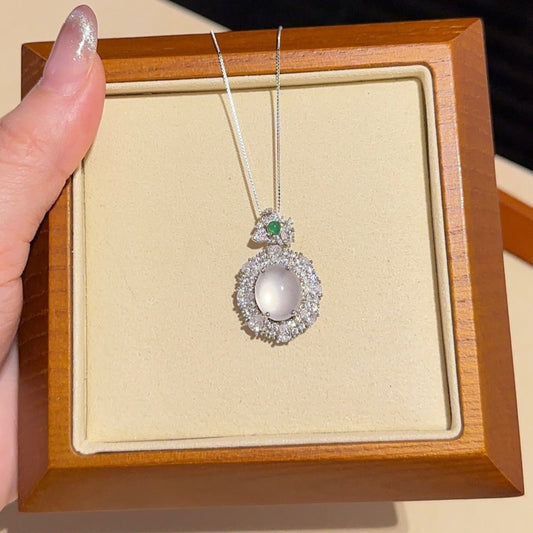 刚白大蛋面项链 (Aqua White Harmony Cabochon Necklace)