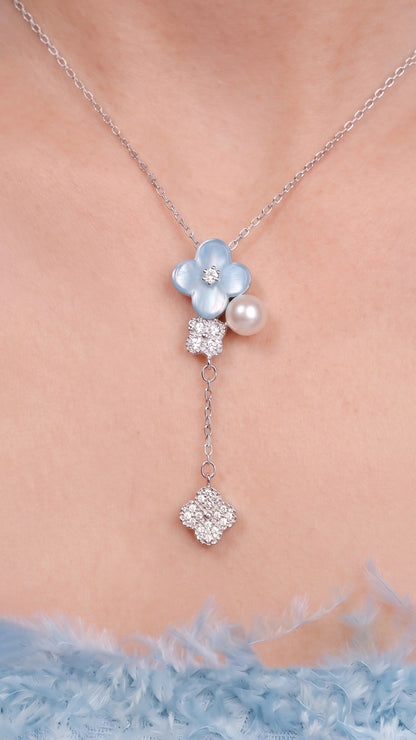Blossom Drop Necklace - Celeste Blue Mother of Pearl