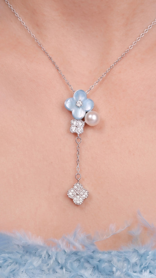 Blossom Drop Necklace - Celeste Blue Mother of Pearl