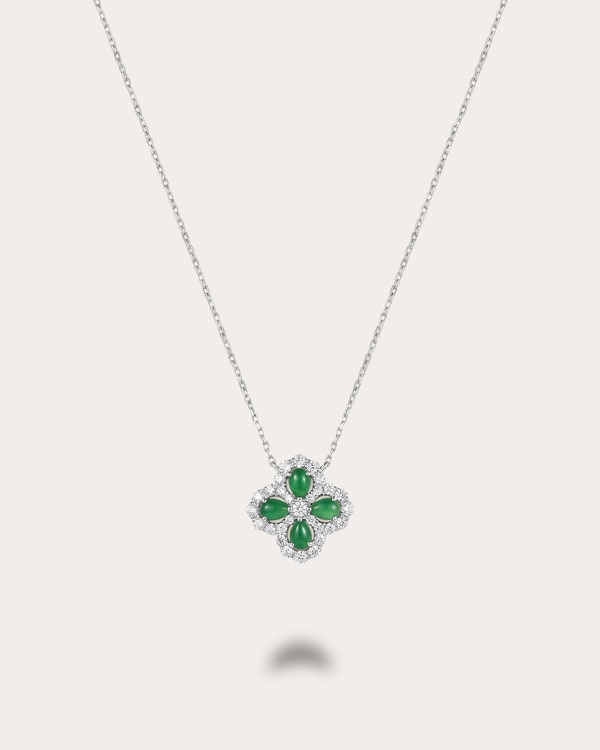 冰润辣绿四叶草翡翠项链｜Icy Vivid Green Clover Jade Necklace
