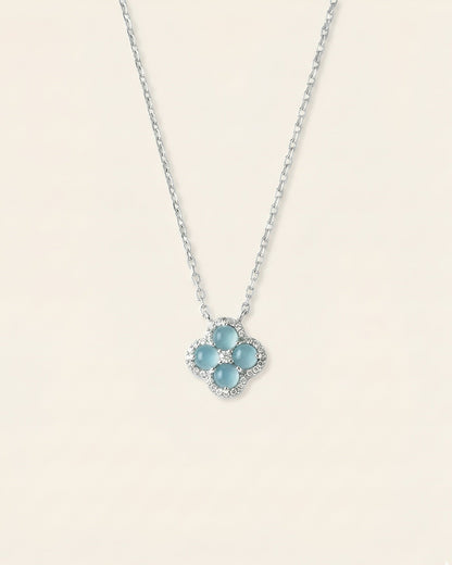 银蓝四叶草翡翠｜Silver Blue Clover Jade Necklace